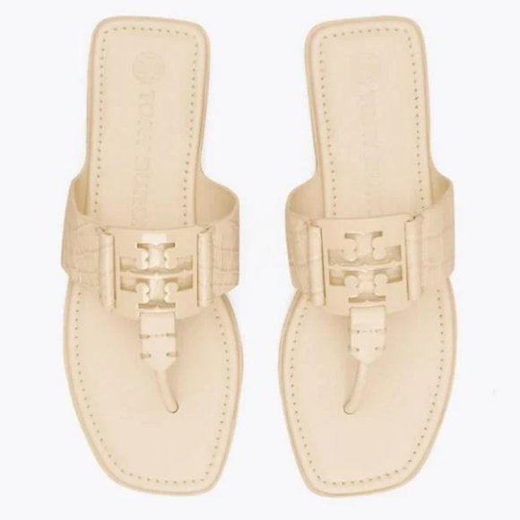 Tory Burch CROC EMBOSSED Georgia Sandal New Cream MANY SIZES - Picture 5 of 8